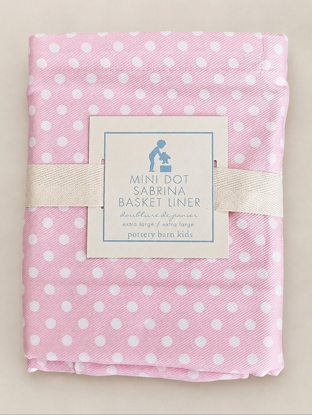 Pottery Barn Kids Sabrina XL Basket Liner Pink White Mini Dot NWT